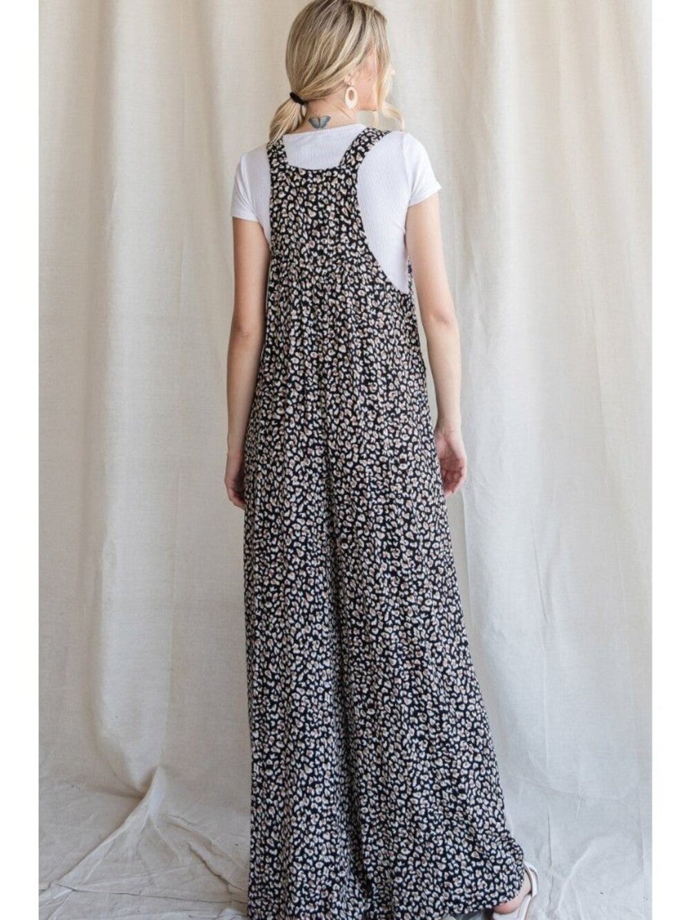 Wild Muse Oversized Leopard Animal Print Jumpsuit Overalls in Black Small - Picture 3 of 4